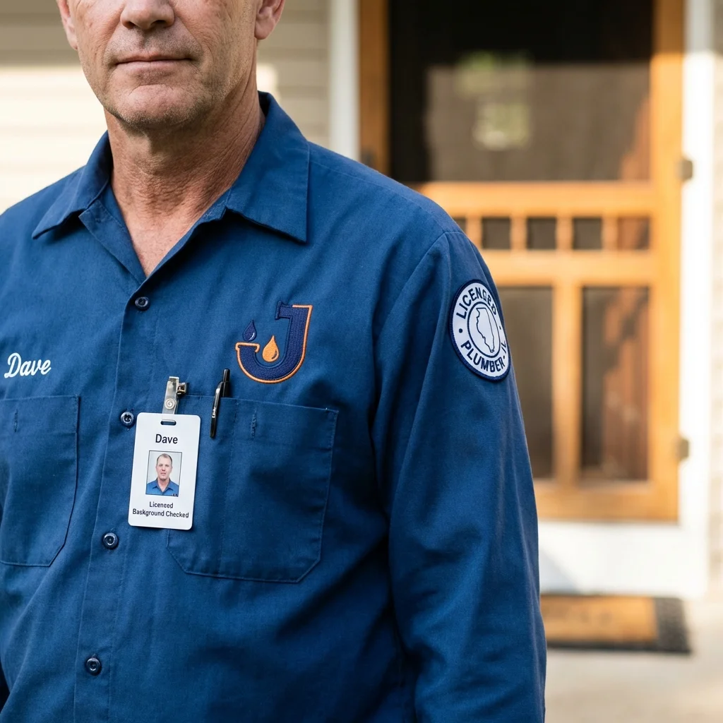 Licensed plumber showing ID badge in Big Sandy, TX