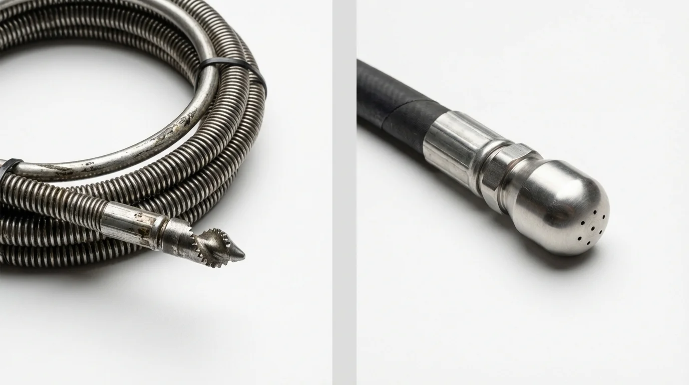 Drain snake cable and hydro jetting nozzle used for drain cleaning in Big Sandy, TX