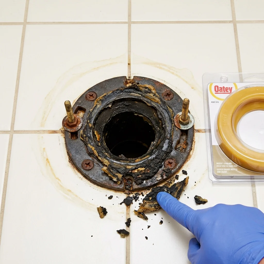 Failed wax ring showing water seepage at the base of a toilet in a Big Sandy, TX home